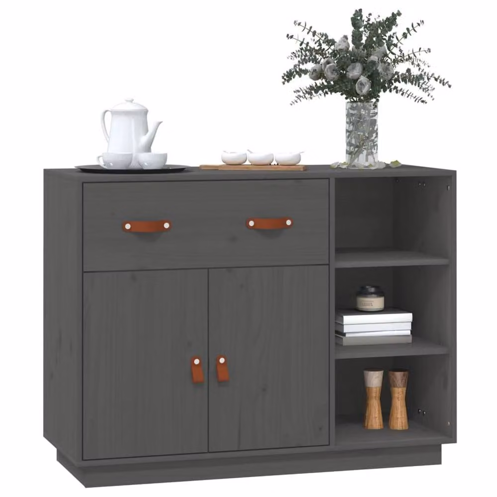 Berkfield Home Grey Rustic Solid Wood Pine Sideboard W: 98.5 cm, D: 40 cm, H: 75 cm – 3