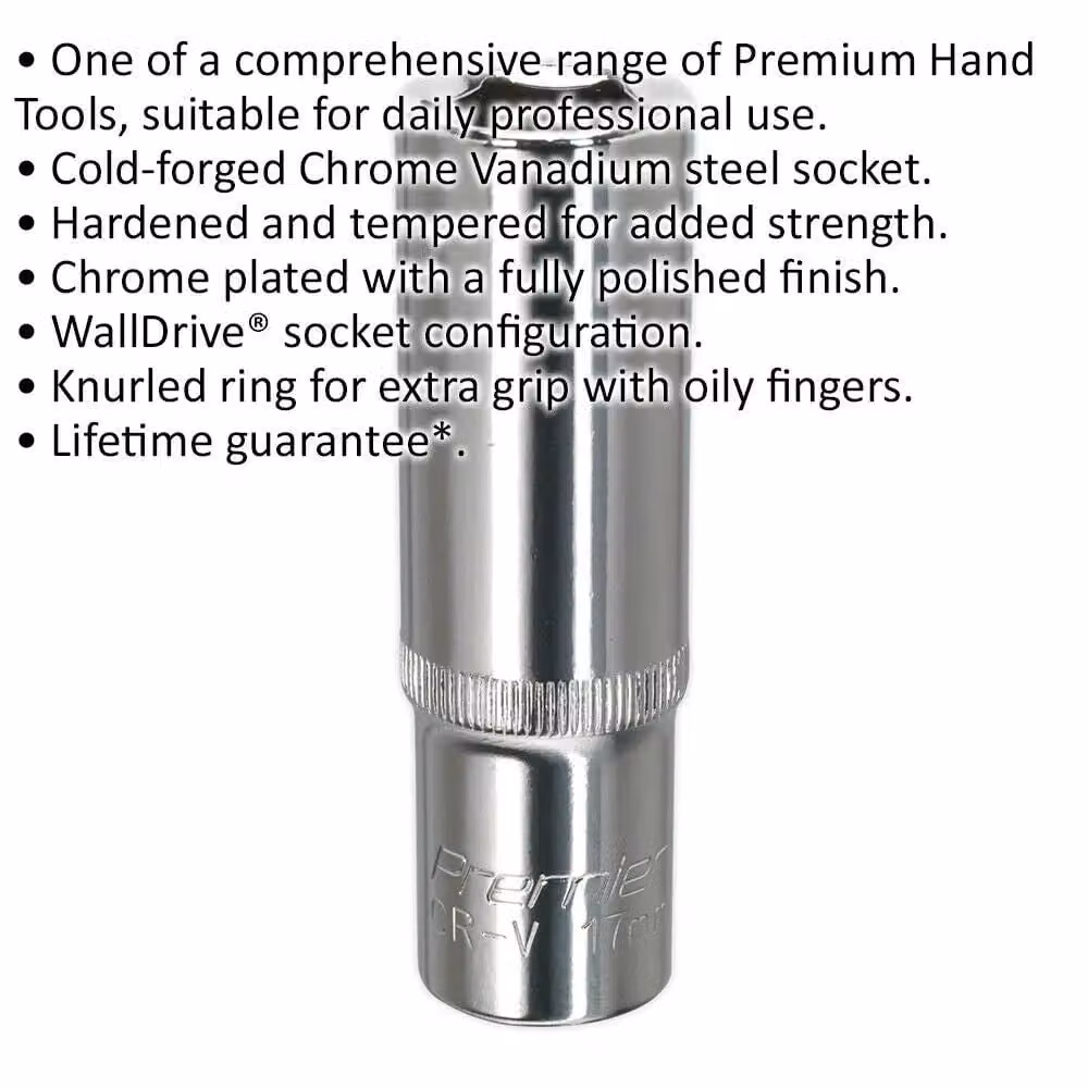 Loops 17mm Deep Drive Socket 1/2 inch Square Drive Forged Chrome Vanadium in Silver – 2