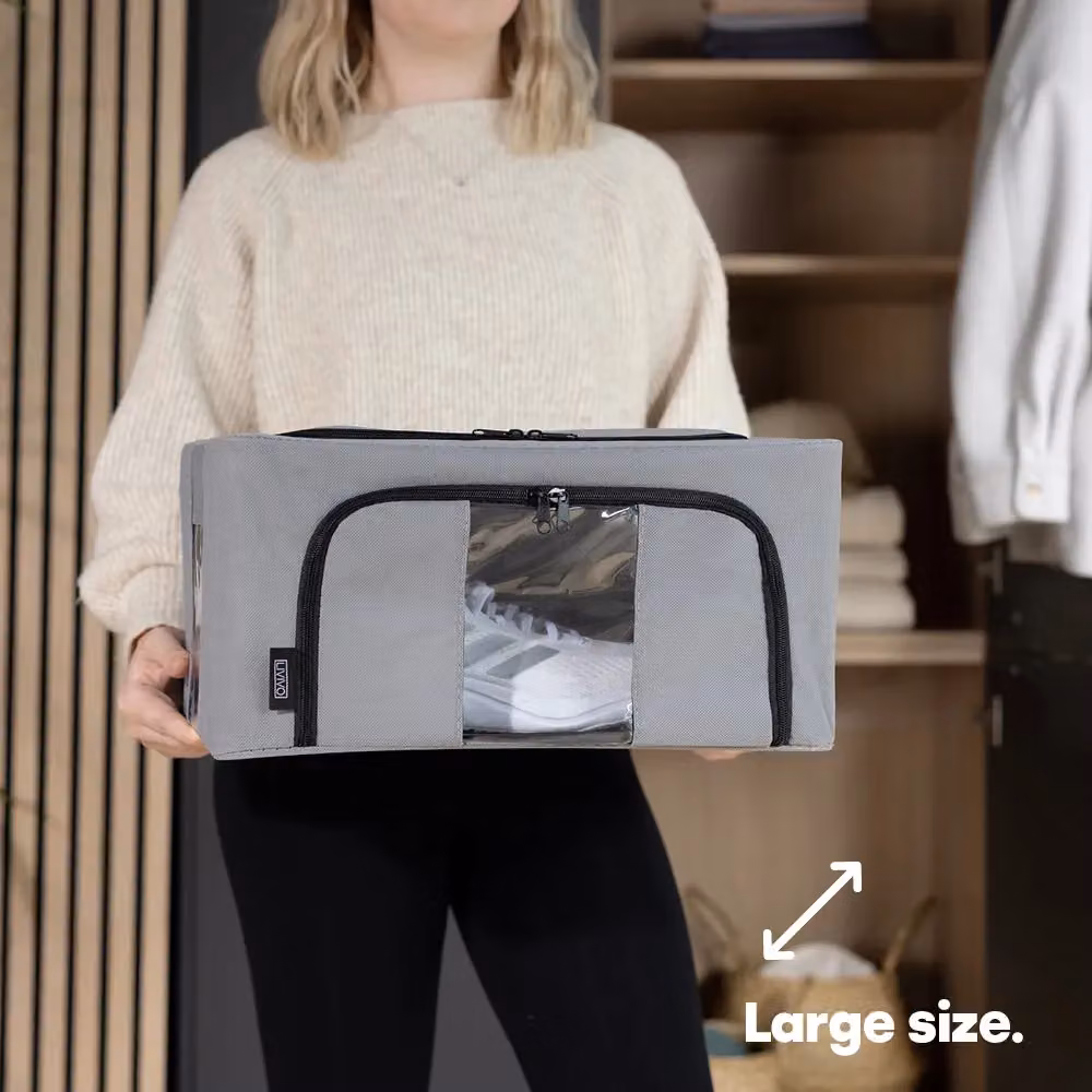 LIVIVO Set of 3 Foldable Fabric Storage Boxes with Windows in Grey, W/D/H: 43 x 30.5 x 20 cm – 5