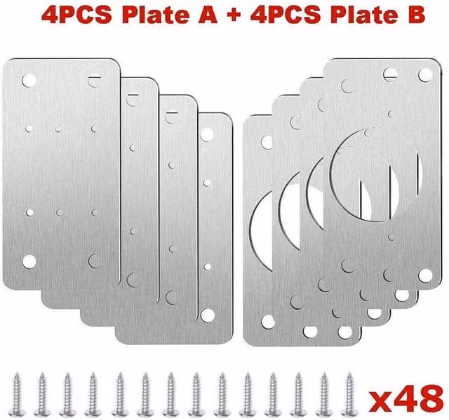 NESTLUNE 4 Hinge Repair Plate for Cabinets in Silver Stainless Steel, Width: 52 cm