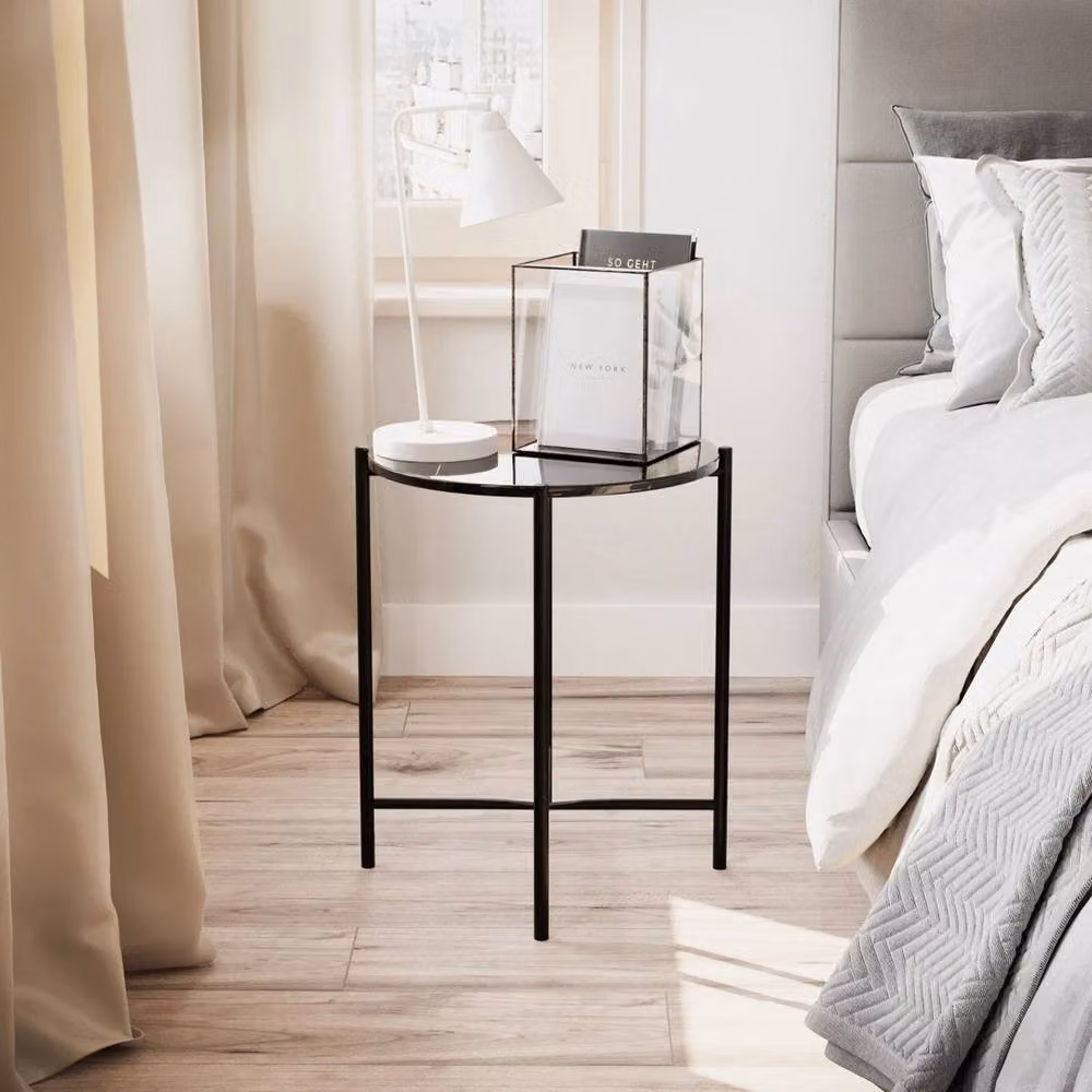 Havendro Set of 2 Black Round Marble Effect Coffee Tables with Metal Frame – 4