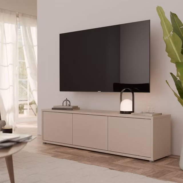 Furniture To Go Alice Springs Wide TV Cabinet with 3 Push-Open Doors in Taupe Sand