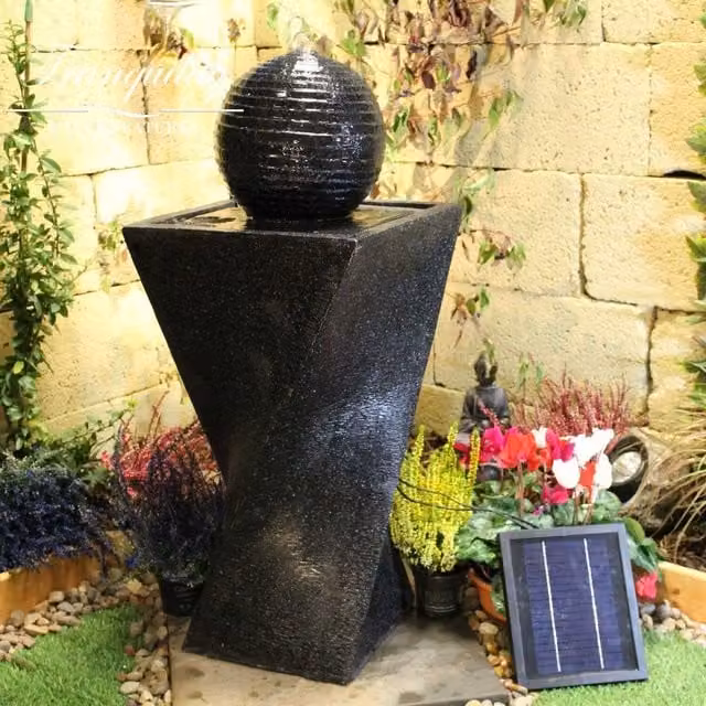 Tranquility Day and Night Contemporary Solar Water Column Water Feature in Grey and Black