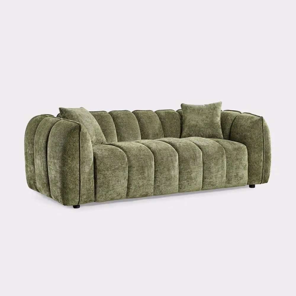 Stratus Interiors Venice Chunky Panel Plush Fabric Sofa in Green – 3