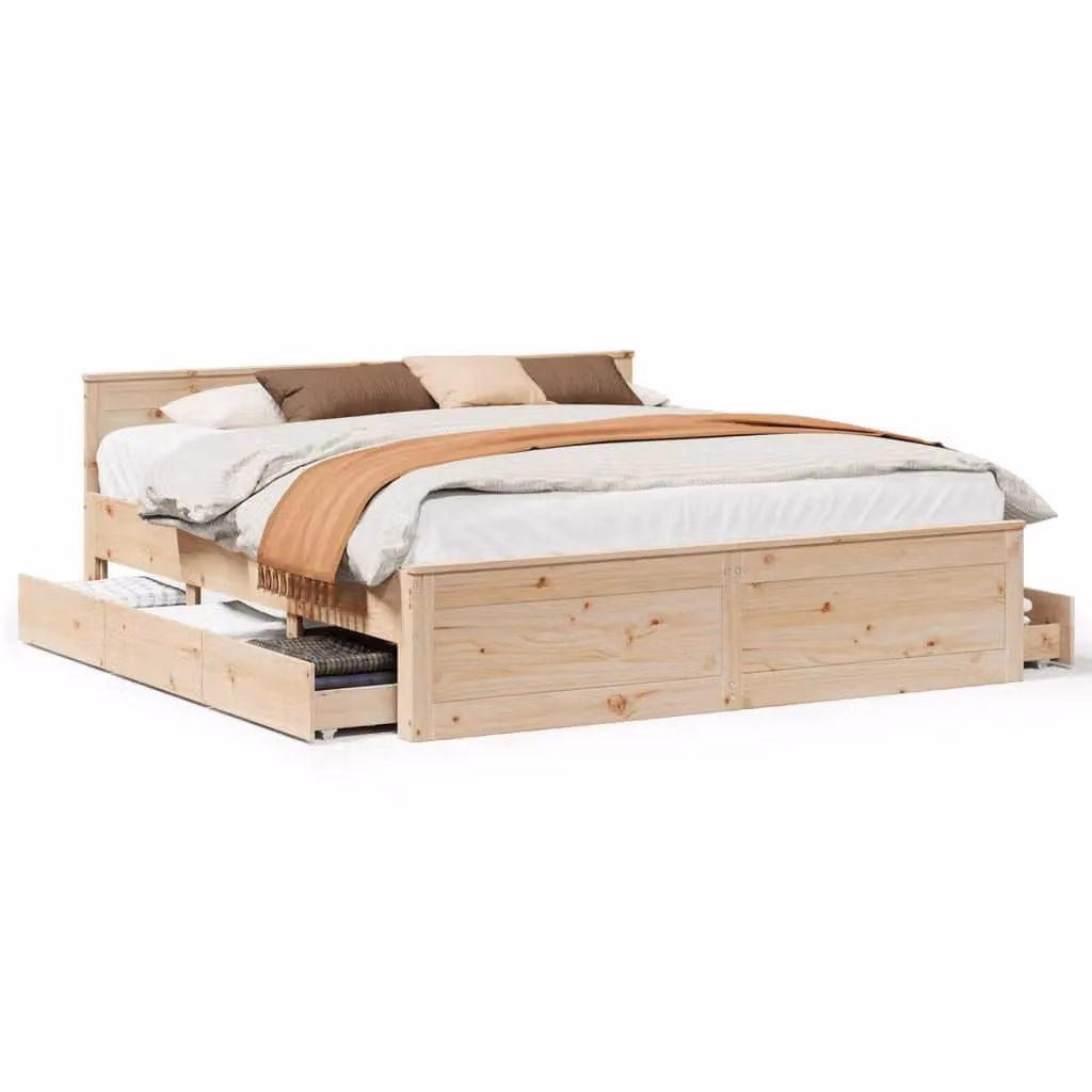 Berkfield Home Rustic Solid Wood Pine Bed Frame with Headboard in Brown, W/D/H: 200 x 200 cm – 2