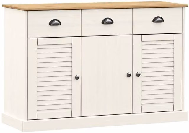 Berkfield Home VIGO Sideboard with Drawers in White Solid Pine Wood, W/D/H: 113 x 40 x 75 cm