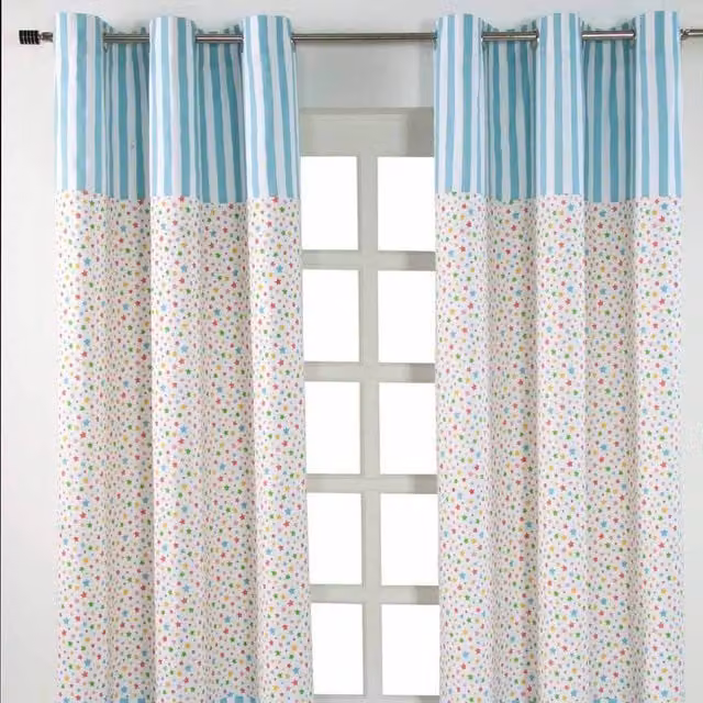 Homescapes Multicolour Cotton Star Eyelet Curtain Pair, W: 137 cm, H: 182 cm
