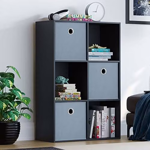 Vida Designs Durham 6 Cube Storage Organiser with 3 Grey Baskets, Black, W/D/H: 96.5 x 64.5 x 29.0 cm – 1