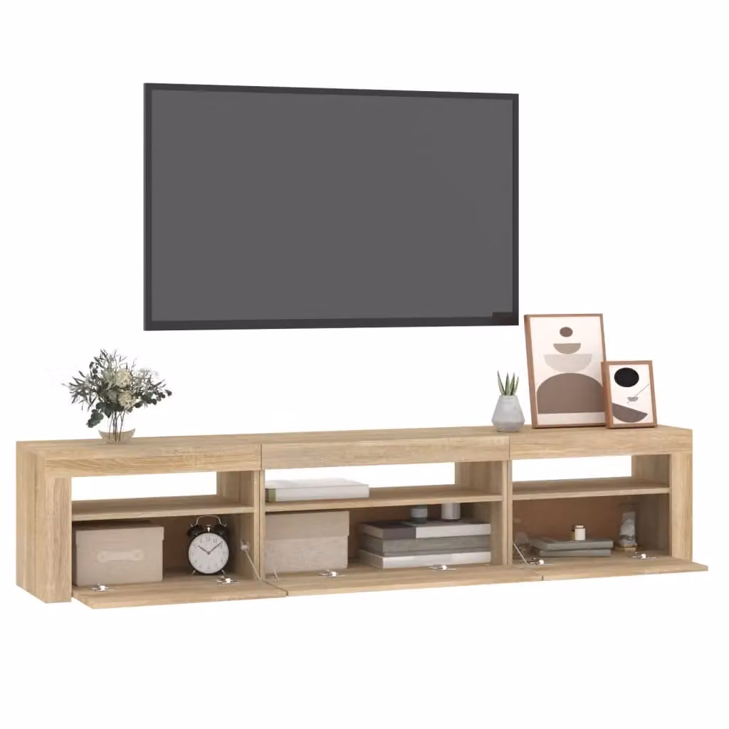 Berkfield Home Modern TV Cabinet with LED Lights in Sonoma Oak Brown, W: 195 cm, D: 35 cm, H: 40 cm – 2
