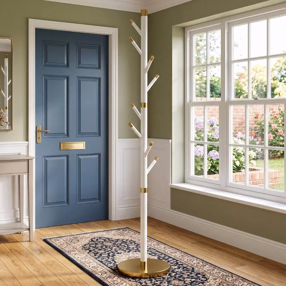 HOME LUXE INTERIOR Modern White and Gold Stainless Steel Freestanding Coat Rack, Height: 177 cm – 4