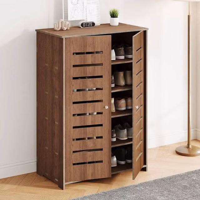 EONLION Tall Shoe Rack Storage Cabinet in Brown, W/D/H: 50 x 50 x 86 cm