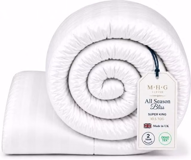 MHG Living 10.5 Tog All Season Hollow Fibre Duvet, White, W: 240 cm, L: 220 cm