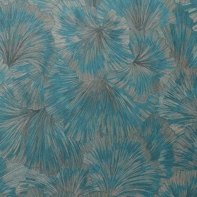 Erismann Martinique Leaf Textured Petrol Teal Botanical Floral Vinyl Wallpaper