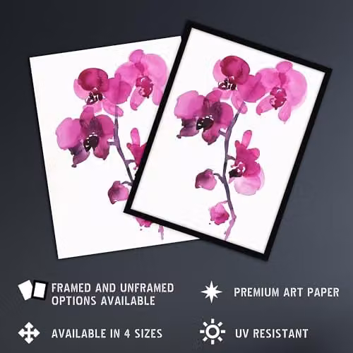 Artery8 Pink Orchid Abstract Floral Watercolour Wall Art Poster Print on Thick Paper, W: 46 cm, H: 61 cm – 2