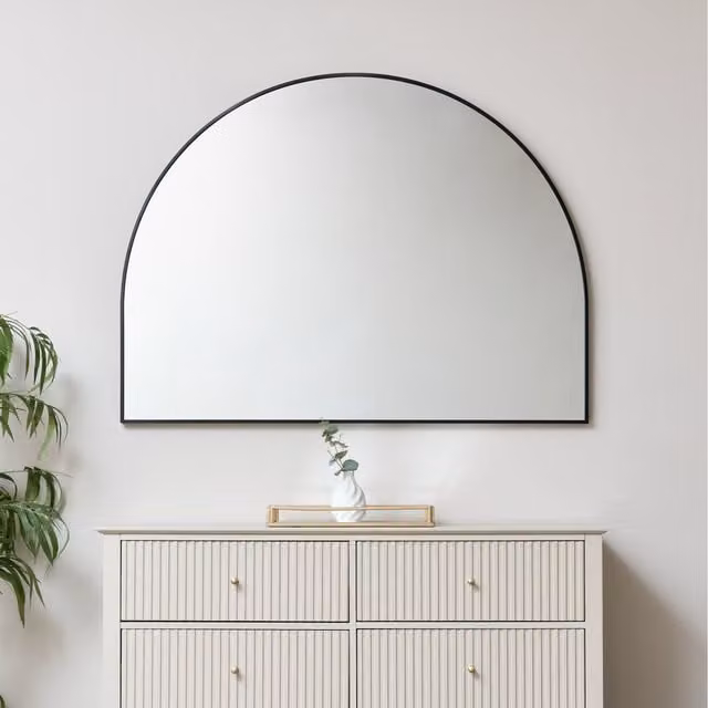 Melody Maison Minimalist Black Arched Wall Mirror W: 90 cm, H: 120 cm