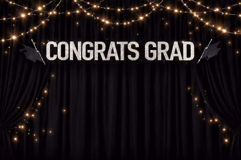 LARANGE Silver Glitter Congrats Grad Hanging Banner Garland, Width: 152.4 cm