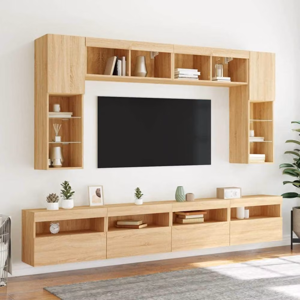 Berkfield Home Modern Wall Mounted TV Cabinet with Integrated LED Lights in Sonoma Oak and Beige, W/D/H: 60 x 30 x 40 cm – 4