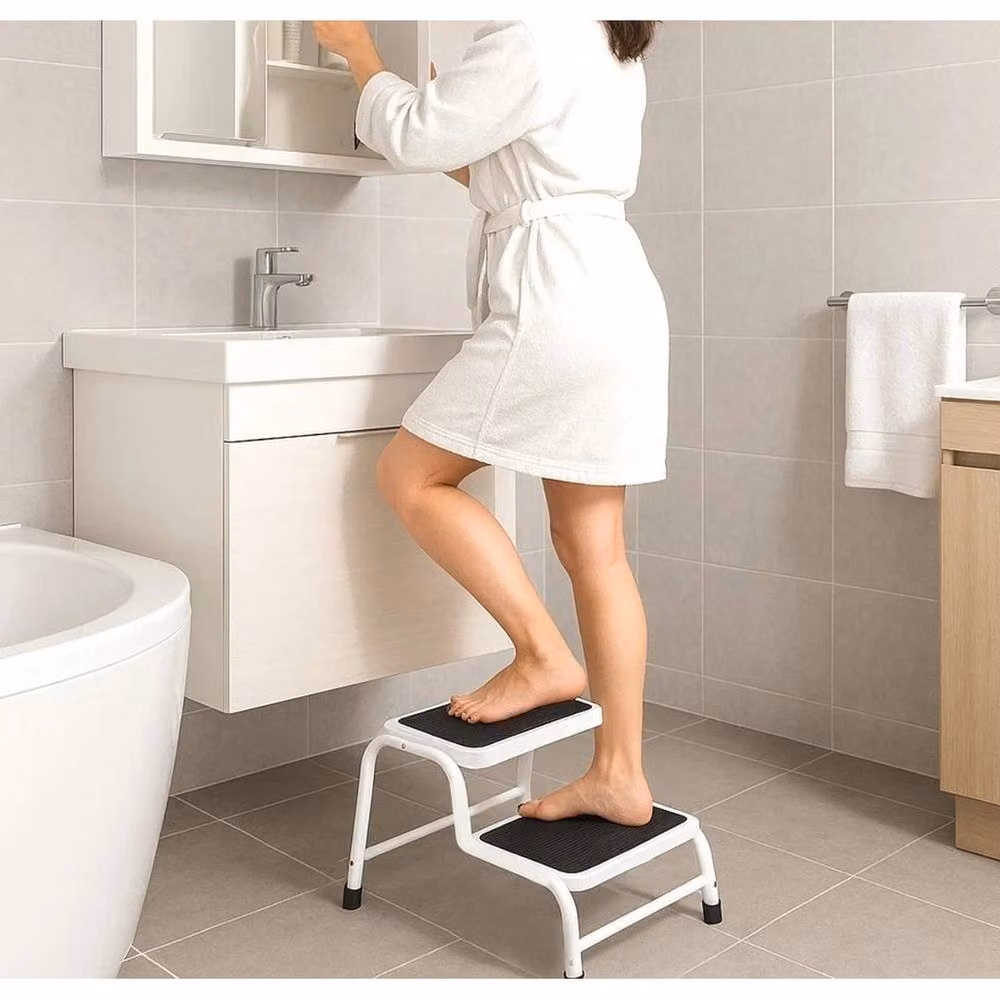 PAWNORA 2-Step Metal Ladder Step Stool with Non-Slip Rubber Feet in White – 3