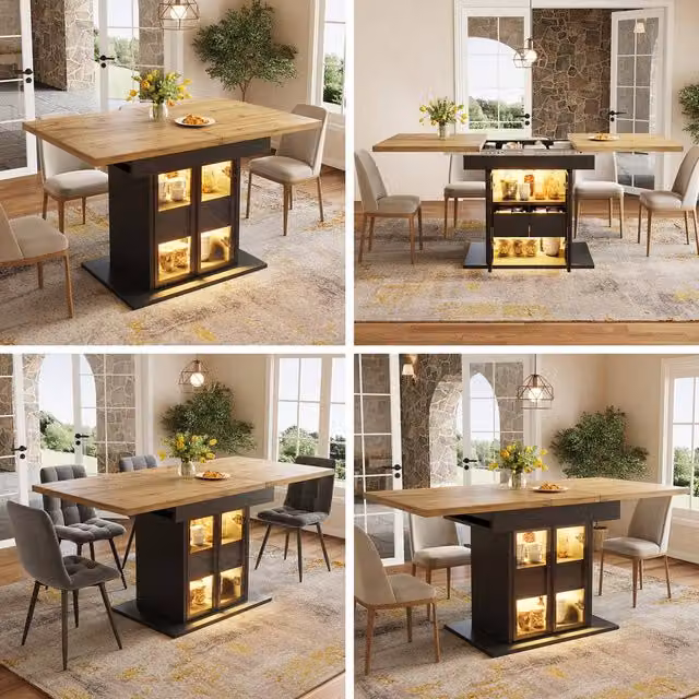 BTM Modern Extendable Rectangular Dining Table in White, Black or Brown with Glass and Metal Details