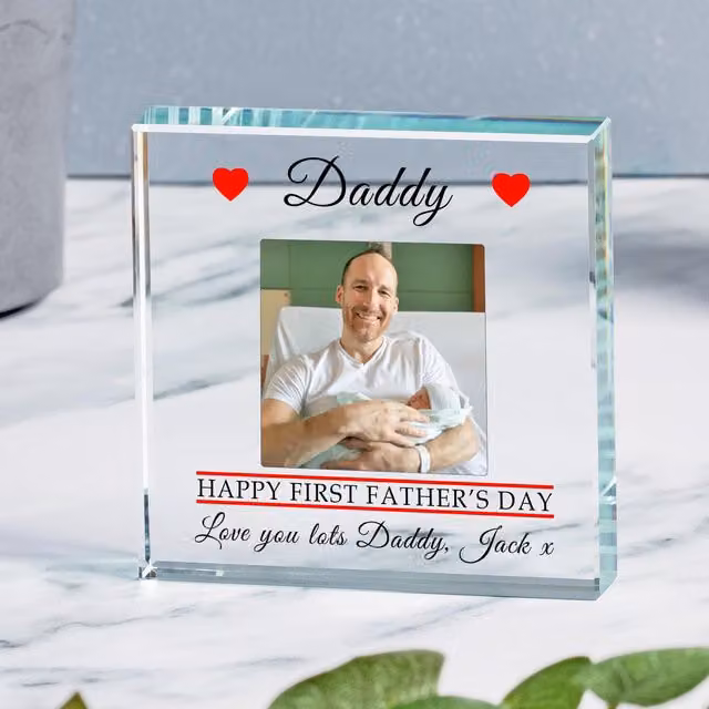 Uniqueful Personalised Happy First Fathers Day Glass Token in Transparent and Beige