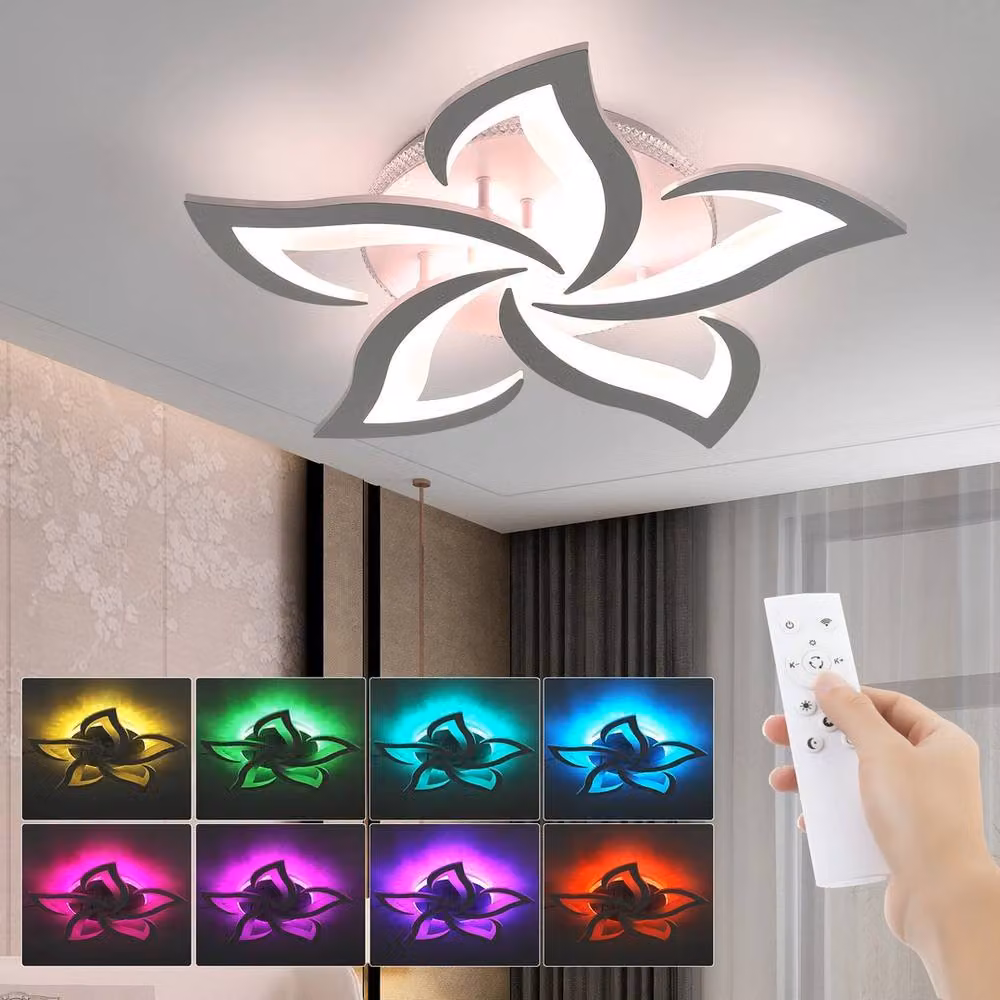 NESTLUNE Modern LED Ceiling Chandelier with White Metal Frame and RGB Backlight – 3