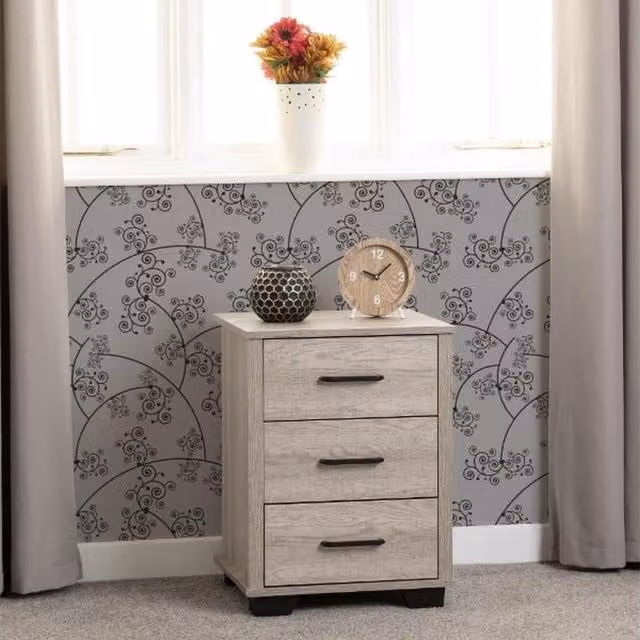 Seconique Oliver 3 Drawer Bedside Table in Light Oak