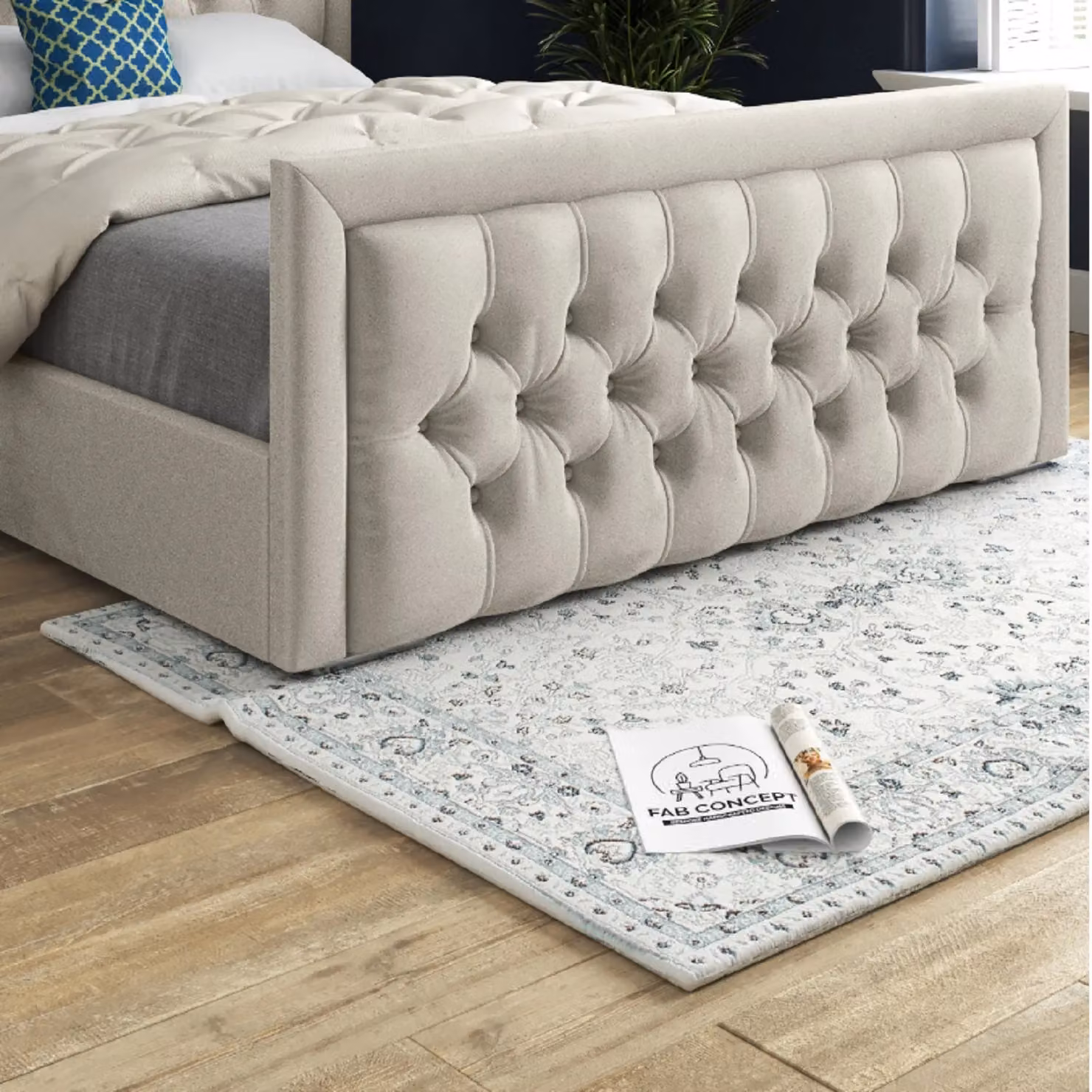 Casani Modern Upholstered Velvet Bed Frame in Beige, W/D/H: 90 x 200 x 137 cm – 4