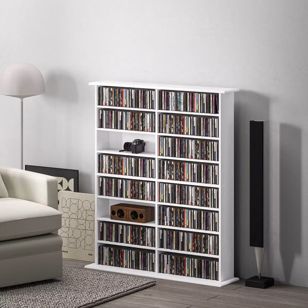 Rolipo Modern White Wall Mounted CD DVD Media Storage Shelf with Adjustable Shelves and Back Panel – 3