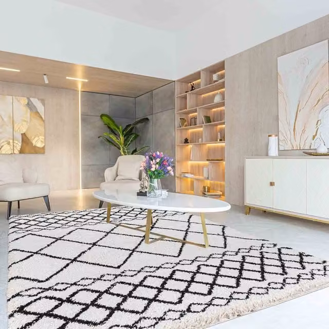 Desire Rugs Moroccan Berber Shaggy Rectangular Rug with Mixed Diamond Design in Beige, Yellow and White, W: 80 cm, L: 150 cm