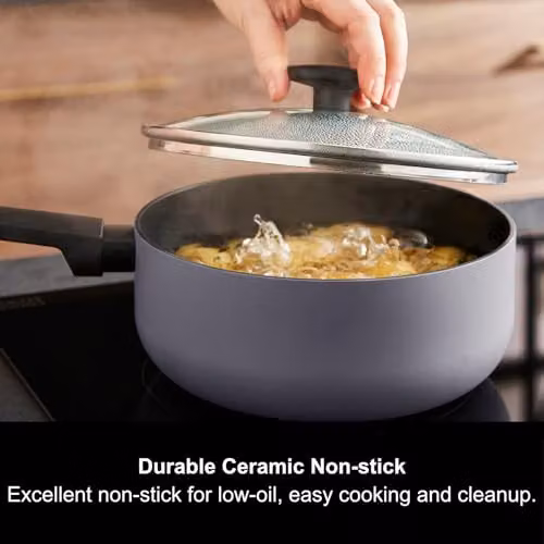 Morphy Richards 3-Piece Ceramic and Aluminium Saucepan Set, Grey