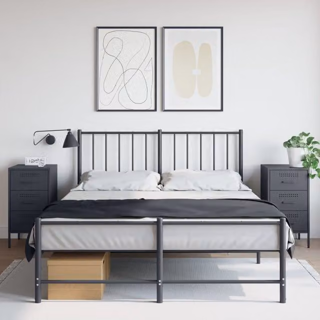Berkfield Home Set of 2 Anthracite Metal Bedside Cabinets, W/D/H: 36 x 39 x 68 cm