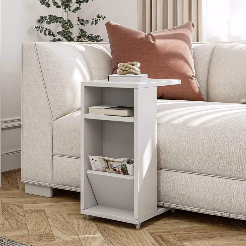 CALICOSY FLINTA Rolling Storage Shelf in White, H 63 x W 40 x D 30 cm – 2