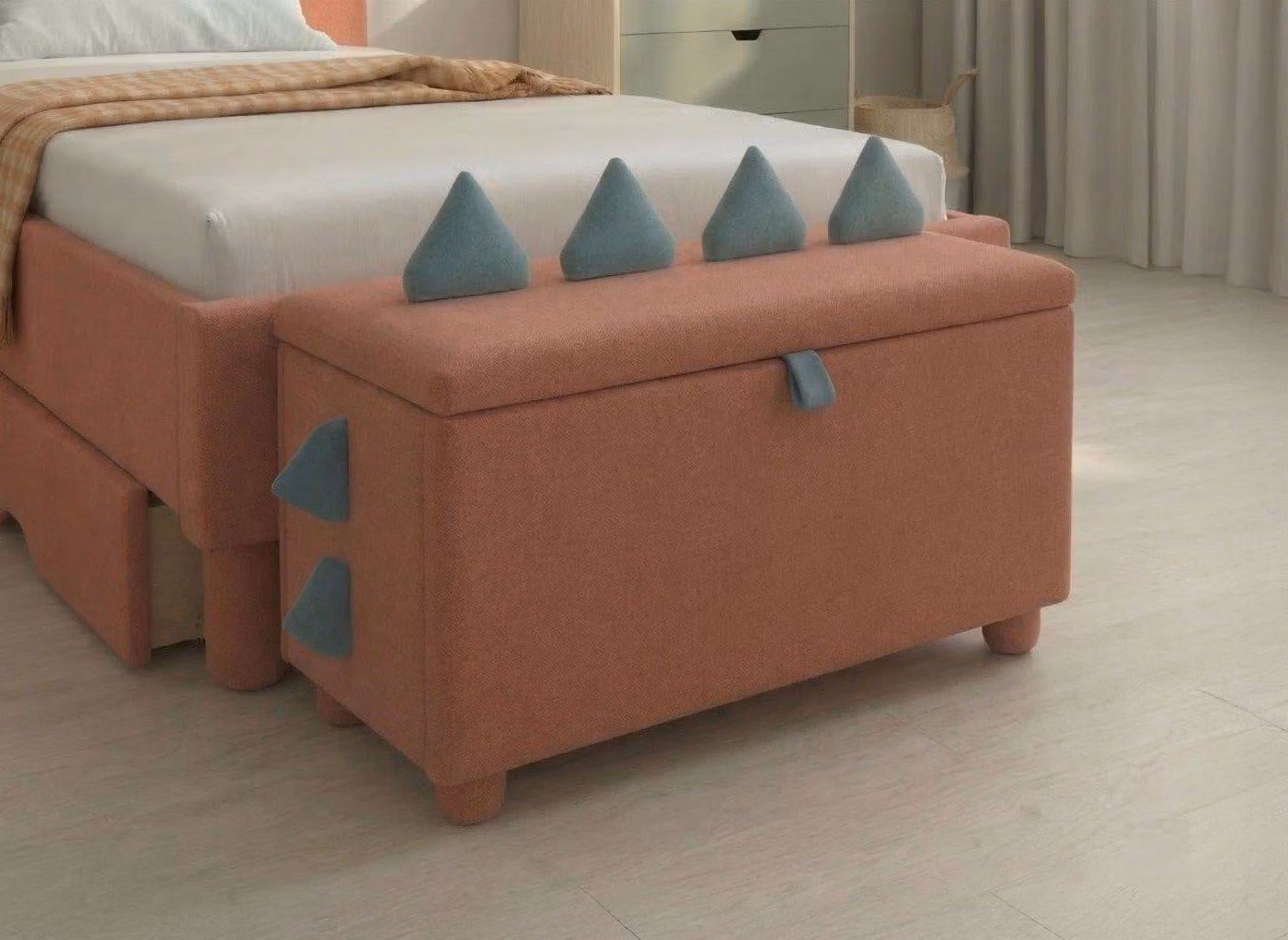 Dreams Frankie Pink Velvet Finish Dino Storage Box for Children
