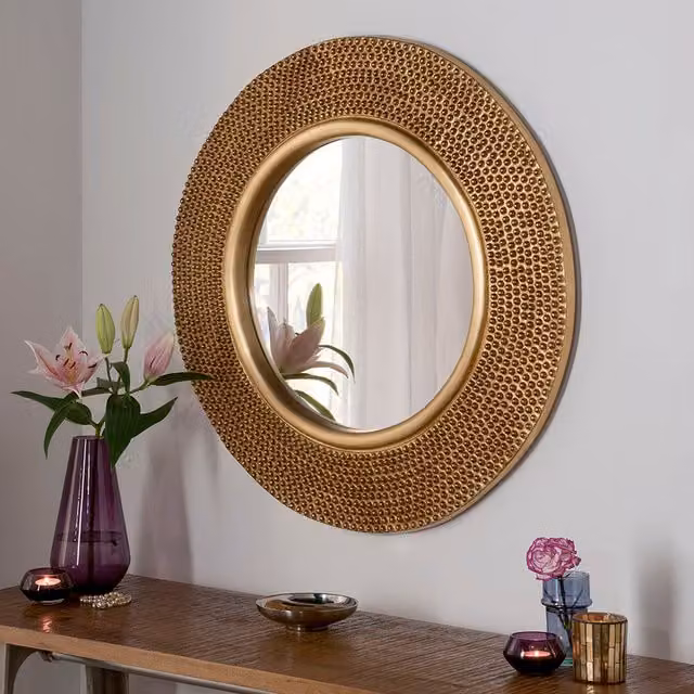 Yearn Bobble Round Gold Metal Wall Mirror
