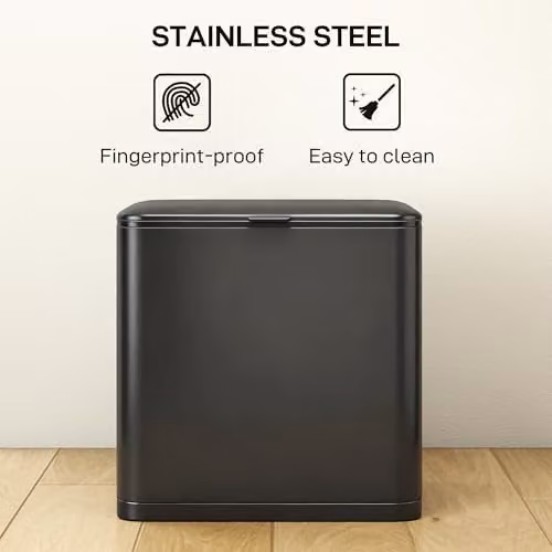 HOMCOM 8L Hanging Kitchen Bin in Black Stainless Steel with Touch Lid and Removable Inner Bucket – 5