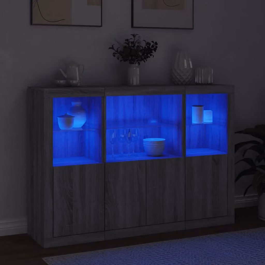 Berkfield Home Set of 3 Modern Grey Sonoma Sideboards with Integrated LED Lighting and MDF Construction – 2