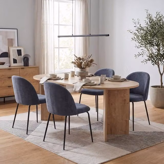 FWStyle 5 Piece Dining Set with Oak Rectangular Table and 4 Blue Chairs in Brown, W: 180 cm, D: 90 cm, H: 75 cm – 1