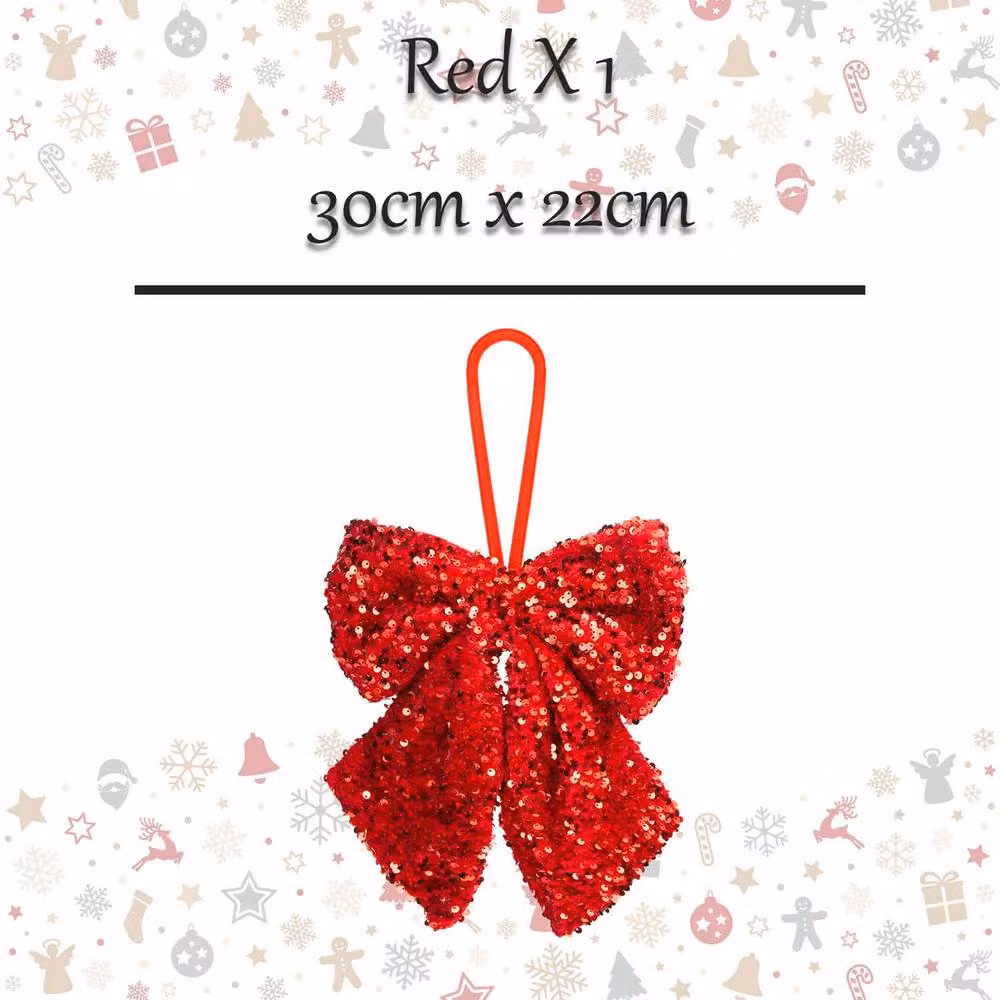VFM e-Store Red Christmas Sequins Bow Hanging Decoration, W: 30 cm, H: 22 cm – 2