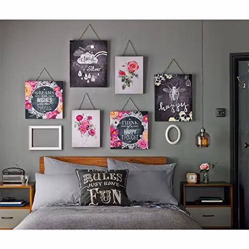 Graham & Brown Bee Happy Typography Printed Canvas Wall Art in Black, W: 50 cm, H: 40 cm – 2