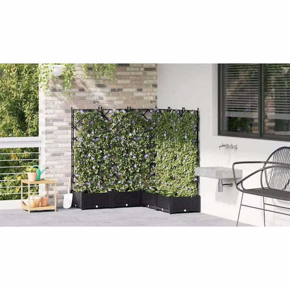 Berkfield Home Garden Planter with Trellis, 5 Piece Set, Black, W/D/H: 120 x 120 x 125.5 cm – 4
