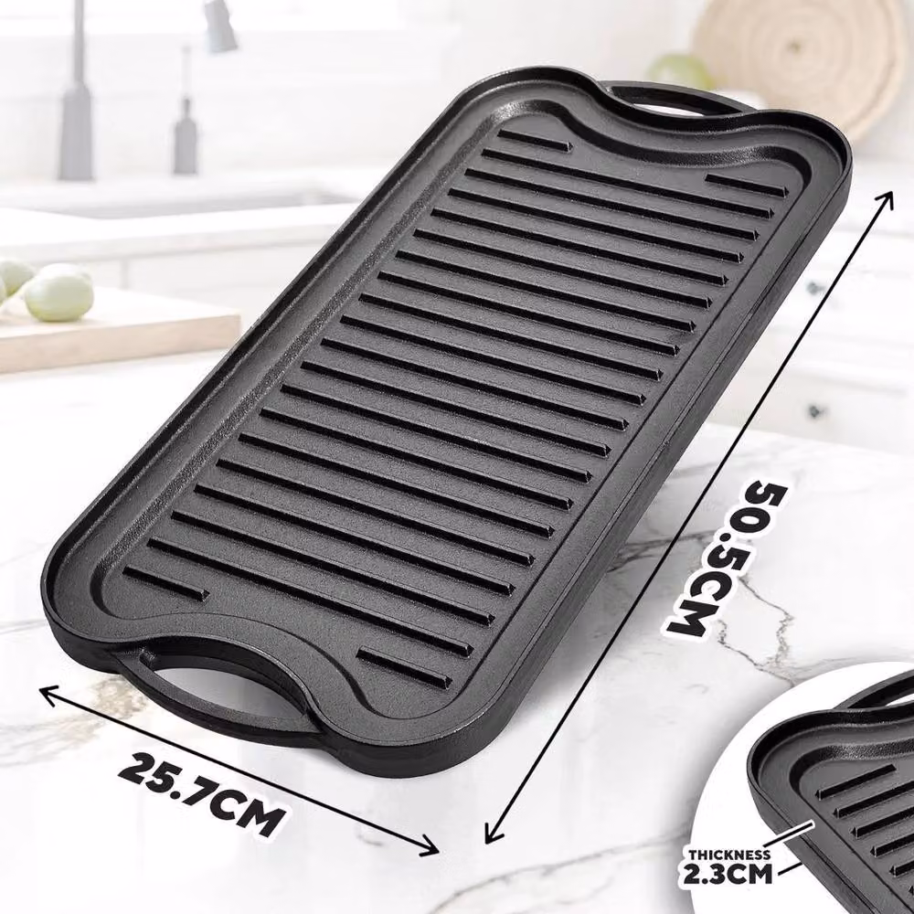 FLAVORA Black Cast Iron Reversible Griddle Plate BBQ Pan – 2