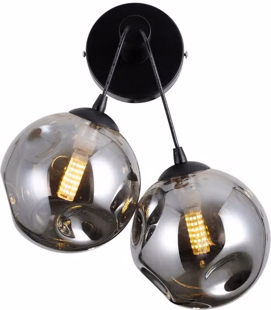 Netlighting Perlos Globe Wall Lights in Matt Black with 2xG9 Transparent Glass Spheres