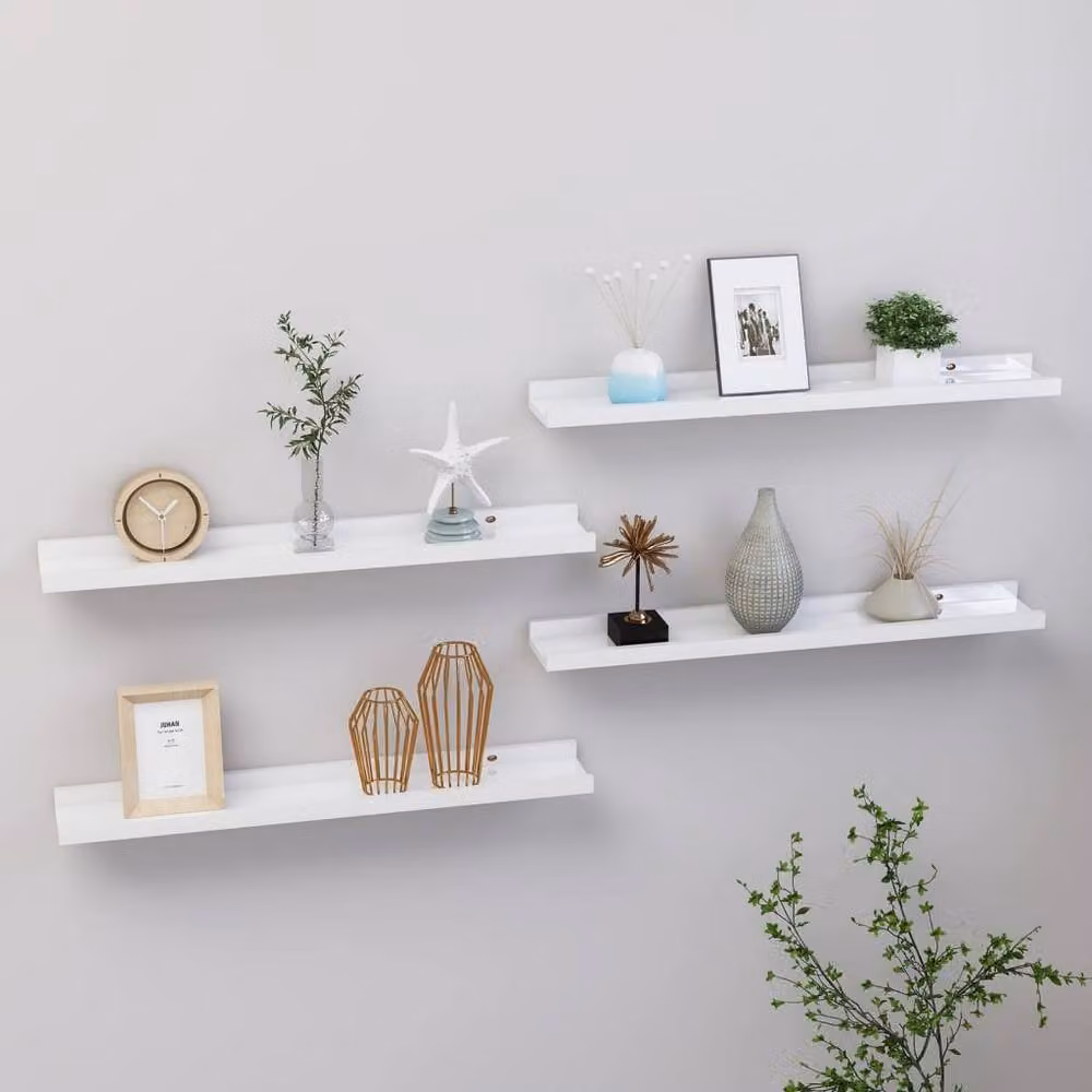 Berkfield Home Decorative Wall Shelves, 4 Piece, High Gloss White, W: 60 cm, D: 9 cm, H: 3 cm – 2