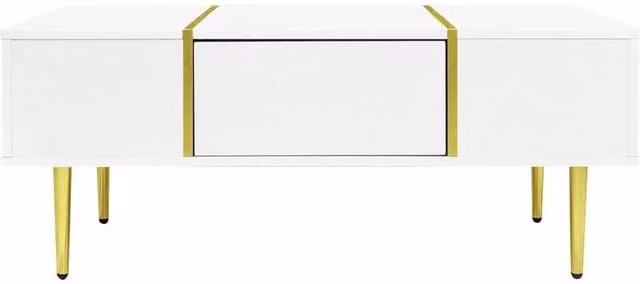 KORVIXA Modern Glossy White and Gold Square Coffee Table W/D/H: 60 x 60 x 41.5 cm – 1