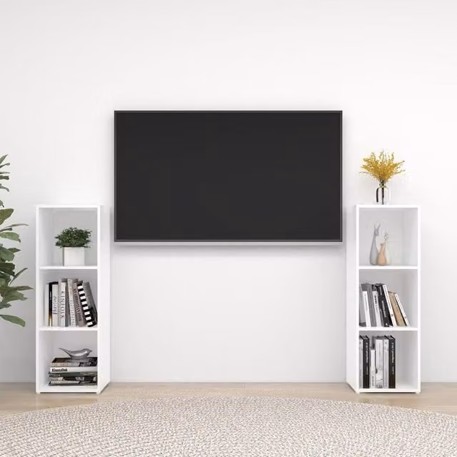 Berkfield Home Set of 2 White Classic TV Cabinets, W/D/H: 107 x 35 x 37 cm