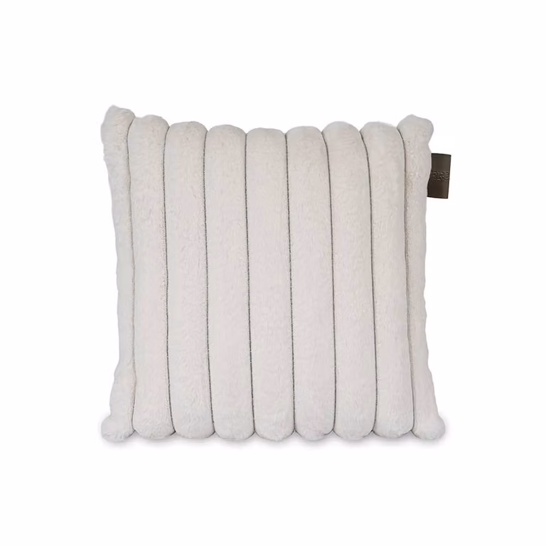 rucomfy Ribbed Faux Fur Square Cushion in White, W/D/H: 45 x 45 x 45 cm