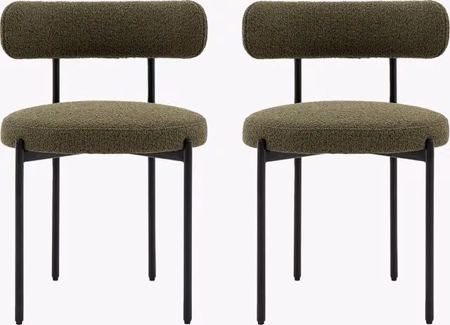 Perch & Parrow Set of 2 Modern Green Bouclé Dining Chairs with Wood and Metal Legs