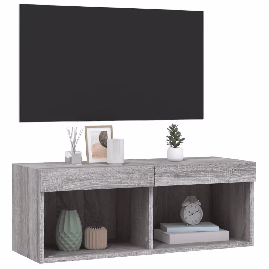 Berkfield Home TV Cabinet with LED Lights in Grey Sonoma, W/D/H: 80 x 30 x 30 cm – 6