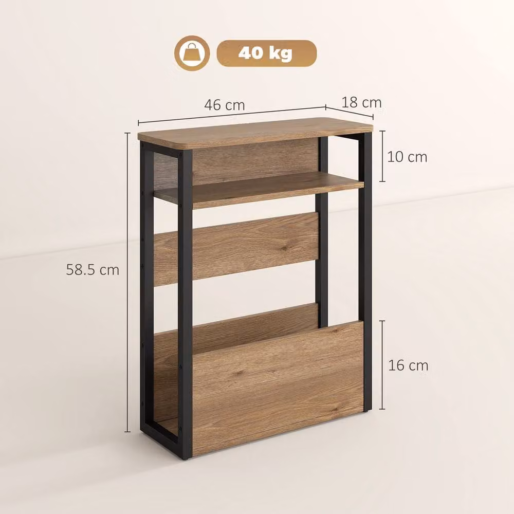FORGEVIO Industrial Narrow Side Table with Storage Shelves in Black and Brown Wood – 2