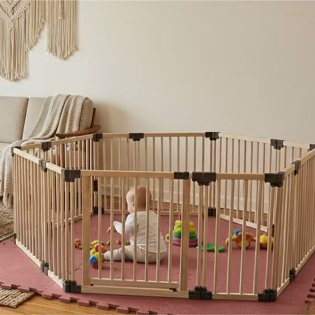Safetots Hexagonal Wooden Play Den with Soft Foam Play Mat, Dusty Blue and Natural, W/D/H: 180 x 150 x 80 cm